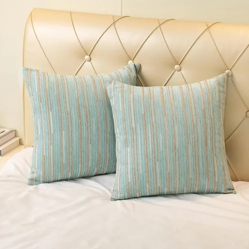 Vista 4 de Yeiotsy Fundas de almohada azules, paquete de 2, fundas de almohada decorativas a rayas bohemias para sofá, decoración del hogar