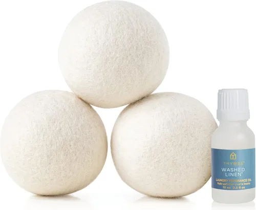 Vista 2 de Thymes Juego de Bolas de Lana para Secadora – Incluye 3 Bolas de Lana para Lavandería + 1 Aceite Aromático de Fragancia para Lavandería