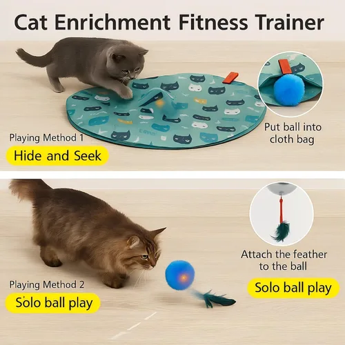 Vista 2 de Juguetes interactivos para gatos, tapete de juego con bolas de movimiento automático, luces LED, sonido de canto de pájaro, 3 niveles de velocidad