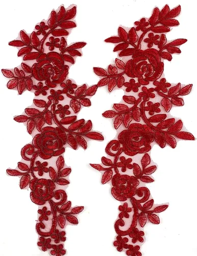 Vista 4 de Worlds 1 par de parches de tela de encaje burdeos bordado apliques de encaje motivo floral vestido de novia costura adornos decoración 13.8 x 5.7 in