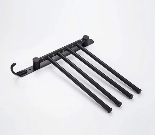 Vista 7 de Barras para toalla de bronce engomado para pared del baño Ello&Allo. Soporte para toallas montado y giratorio con 4 ganchos tipo brazo.