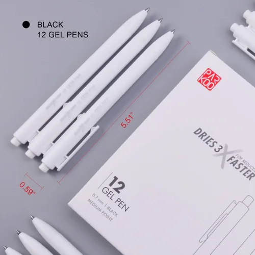 Vista 2 de ParKoo Bolígrafos de gel retráctiles: tinta negra de 12 quilates, punta fina de 0.028 in, bolígrafo blanco, bolígrafos de escritura suave de secado