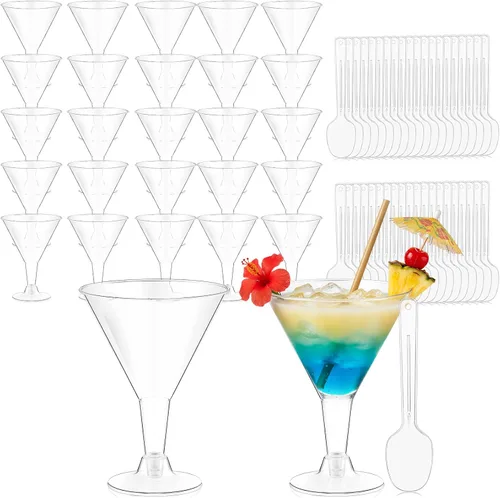 Vista 18 de Yinkin 12 Tazas y 12 Cucharas Vasos de Martini de Plástico Desechables Vasos de Cóctel Mini Tazas de Plástico para Martini Postre PVC Shot