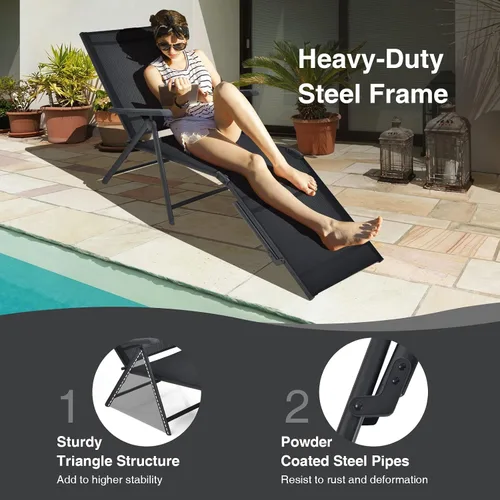 Vista 6 de Giantex Sillón de patio plegable, tumbona para tomar el sol al aire libre con respaldo de 5 posiciones, reposapiés de 2 posiciones, marco de acero