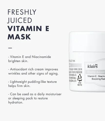Vista 2 de DearKlairs Mascarilla para dormir con vitamina E, cuidado hidratante coreano durante la noche, 0.5 onzas Niacinamida y adenosina, aumenta tu paso