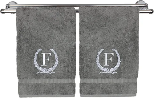 Vista 131 de Toalla de mano con monograma, regalo personalizado, 16 x 30 pulgadas, letra blanca bordada con diseño de corona en toalla negra, extra absorbente
