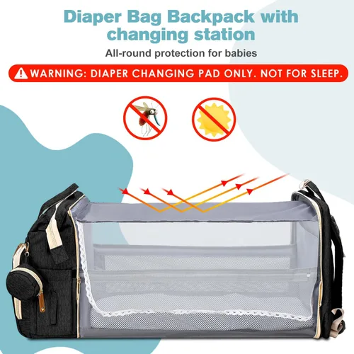 Vista 5 de JSTPRO Mochila para pañales, bolsa de pañales grande impermeable y ligera con cambiador, bolsillos aislados, puerto USB, bolsa de viaje para mamá
