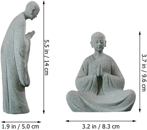 Vista 2 de Happyyami Bonsái - 2 figuras de monje de piedra, estatuas de Buda zen, esculturas de monje de pie para paisaje al aire libre, decoración de jardín