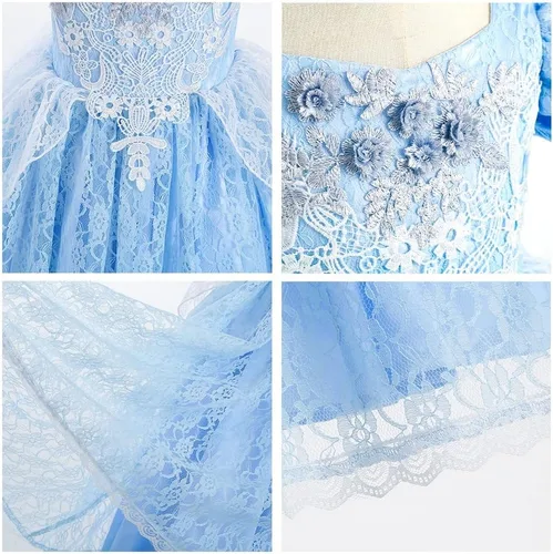 Vista 5 de Vestido de cumpleaños de princesa Cenicienta para niñas, disfraz de Halloween, concurso de Navidad, fiesta de baile con accesorios