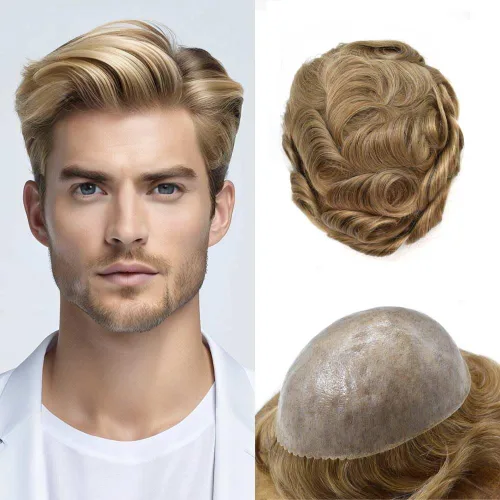 Vista 65 de Mens Toupee Hair System para hombres Piezas de pelo Sistema de reemplazo Poly Skin Toupee para hombres Protesis Capilar Para Hombre 6X8#1 Jet Black