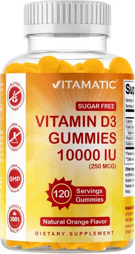 Vista 10 de Vitamatic Gomitas de Vitamina D3 sin Azúcar - 120 Gomitas a Base de Pectina - Gran Sabor - Huesos Saludables, Estado de Ánimo y Función del Sistema