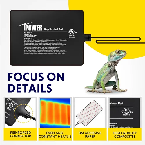 Vista 6 de iPower Almohadilla de Calor para Reptiles de 6 x 8 Pulgadas, 8 W, Calentador de Terrario Debajo del Tanque, Alfombrilla Calefactora para Tortuga