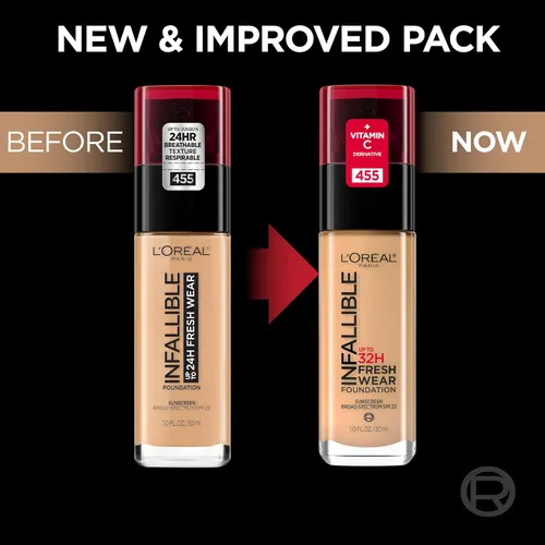 Vista 2 de L'Oreal Paris Maquillaje Infallible - Base ligera de maquillaje resistente hasta 32 horas, tono 390 Rosa Perla, 1 fl oz, el empaque puede variar