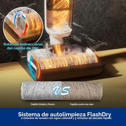 Vista 5 de Tineco Floor ONE Stretch S6 - Aspiradora inalámbrica en seco y húmedo, trapeador inteligente de 180°, 40 minutos de larga duración de 158 ℉ Flashdry