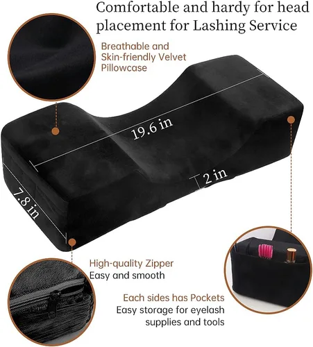 Vista 2 de Almohada de extensión de pestañas de terciopelo, almohada de cuello de espuma viscoelástica para salón de belleza para injerto de pestañas, Negro