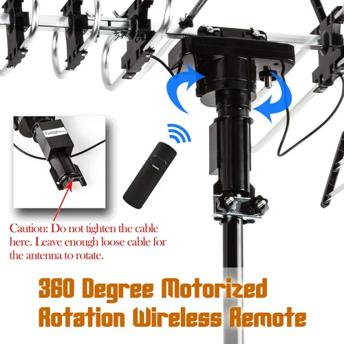 Vista 2 de Five Star Antena para exteriores HD TV de 200 millas de alcance con rotación motorizada de 360°, radio UHF/VHF/FM con control remoto infrarrojo