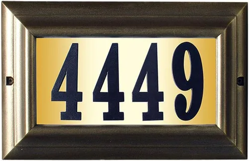 Vista 2 de LTL-1301AC-PN Edgewood - Placa de dirección iluminada grande en color cobre antiguo con números de polímero negro de 4 pulgadas