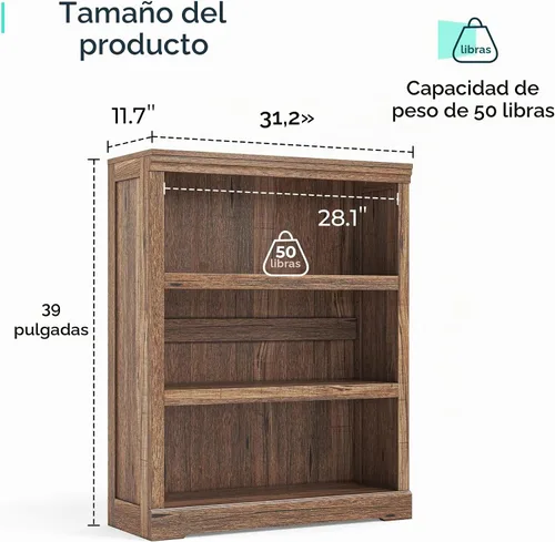 Vista 3 de LINSY HOME Estantería de 3 niveles para almacenamiento de exhibición, estantería de granja para oficina en casa, sala de estar, dormitorio