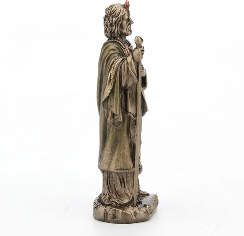 Vista 6 de Veronese Design Estatua miniatura de resina de San Judas el Apóstol de 3 3/8" pintada a mano con acabado de bronce