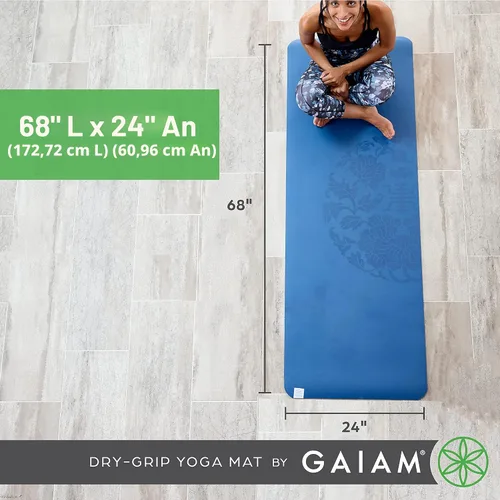 Vista 6 de Gaiam Dry-Grip - Esterilla de yoga de 5 mm de grosor antideslizante para ejercicios y fitness para yoga estándar o hot yoga, pilates