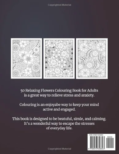 Vista 2 de Colour Your Worries Away 50 Flowers Colouring Book For Adults