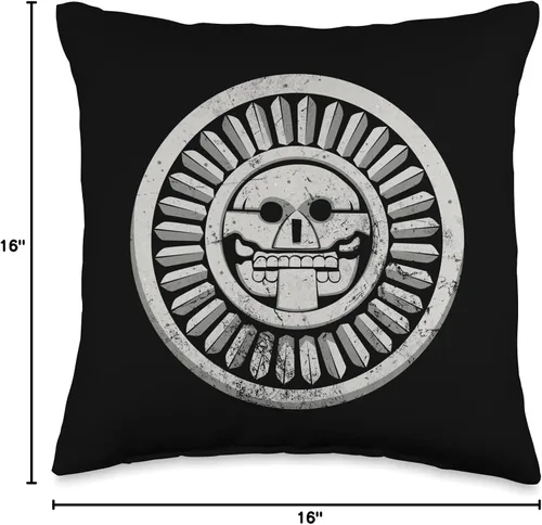 Vista 4 de Arte prehispánico, nativo americano Mictlantecuhtli. Dios Azteca - Almohada de 16 x 16 pulgadas, multicolor