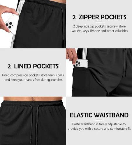 Vista 3 de Aolesy Pantalones cortos de correr 2 en 1 para hombre con bolsillos con cremallera, pantalones cortos de entrenamiento ligeros de 5 pulgadas