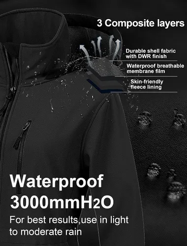 Vista 4 de CREATMO US Chaqueta táctica ligera impermeable larga Softshell con forro polar cortavientos para mujer