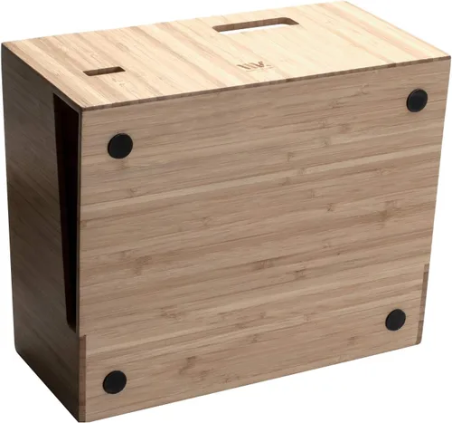 Vista 6 de MobileVision Soporte de teléfono de bambú con cajón, bandeja de papel y soporte para lápices, solución de almacenamiento para productos de oficina