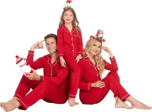Vista 5 de Ekouaer - Conjunto de pijama de manga larga y botones, motivos navideños a juego para la familia, tallas de la S a la XXL