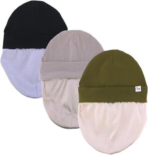 Vista 5 de Gorro de Jersey para Bebés Recién Nacidos Niños y Niñas con Forro de Satén Sedoso Gorros Boina Niños Pequeños Bebés Niños Pequeños Gorros