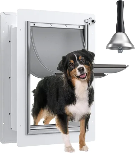 Vista 11 de Puerta para perro para pared, marco de acero, túnel telescópico y doble solapa de silicona de grado alimenticio, puerta grande para perros