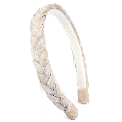 Vista 14 de Ancho de 1.5 cm Banda de pelo sintético trenzada estrecha con dientes para mujeres y niñas (Negro)