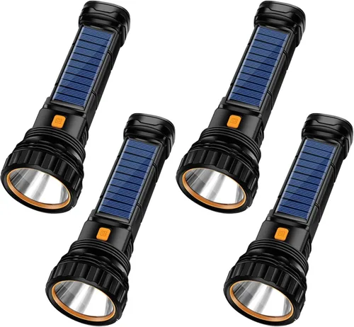 Vista 8 de Linterna LED solar / recargable multifunción de 1000 lúmenes, con luz estroboscópica de emergencia y batería de 1200 Mah, fuente de alimentación