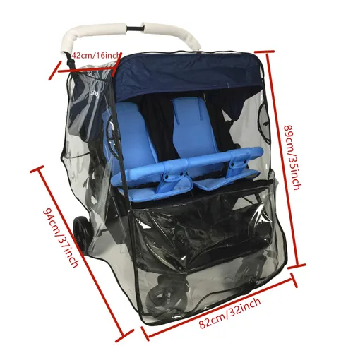 Vista 3 de Funda de lluvia para cochecito, cubierta de lluvia universal para cochecito de bebé, funda doble para lluvia y viento, accesorios de actividades al