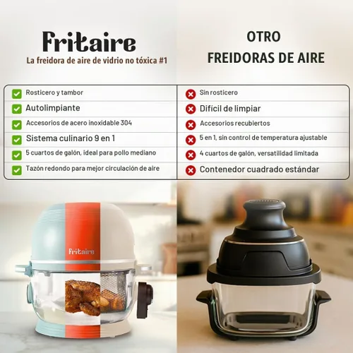 Vista 4 de Fritaire Freidora de aire de vidrio no tóxica, 9 en 1 Pro, asador Negro
