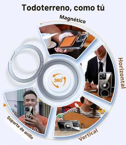 Vista 3 de TORRAS Anillo giratorio 360° para iPhone 14 Pro Max [Compatible con Magsafe] con soporte, soporte magnético para anillos, grado militar, a prueba