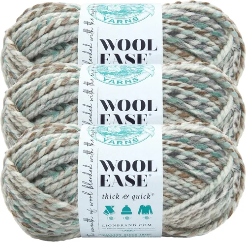 Vista 140 de Lion Brand Yarn - Ovillo de lana Wool-Ease Thick & Quick color fuerza aérea Super Bulky Wool Acrylic Blend Fiber for Soft Hats, Sweaters, Chunky