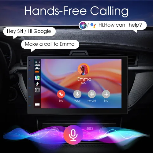 Vista 5 de Haudio Estéreo inalámbrico de doble DIN de 7 pulgadas con Carplay y Android Auto, Bluetooth, canal RCA, cámara de respaldo, SWC, FM/AM, pantalla