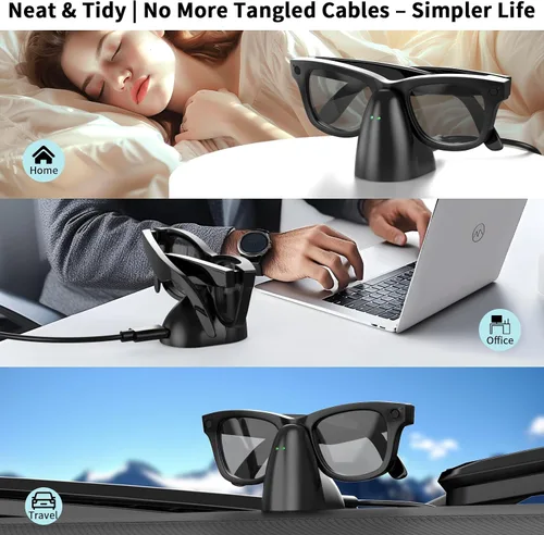 Vista 6 de Soporte de carga compatible con gafas inteligentes RayBan Meta, base de carga portátil para Wayfarer, Headliner y Skyler Gen 1 con cable USB-C de 59