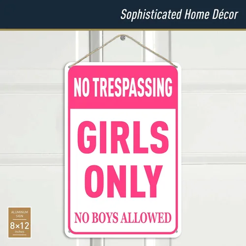 Vista 2 de Letrero con texto en inglés «N A Girls» para dormitorio – Divertido letrero de metal con texto en inglés «No Trespassing Girls Only» para decoración