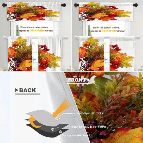 Vista 544 de Shrahala Orange Autumn Autumn Blackout Curtain Tiers, Fall Kitchen Valance Light Blocking Tier Drapes with Rod Pocket, 2 Pack 26 X 24 in