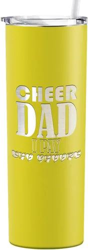 Vista 9 de Cheer Dad I Pay She Cheers - Vaso de acero inoxidable con tapa aislada, color negro