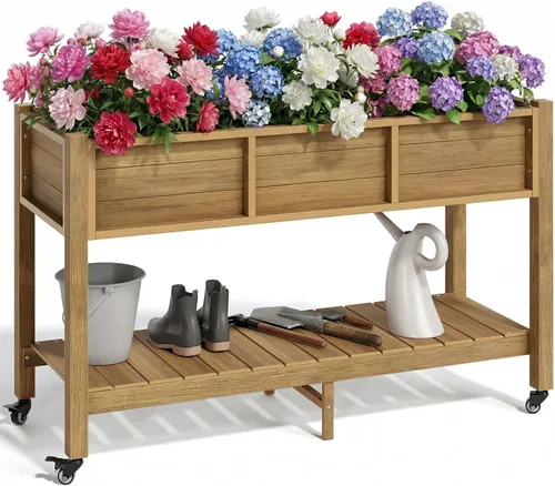 Vista 10 de YITAHOME Cama de jardín elevada de polietileno de alta densidad, 47 x 18 x 31 pulgadas, maceta elevada de madera de polietileno resistente a