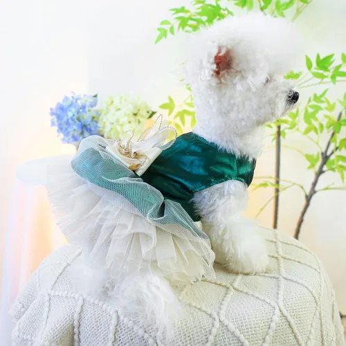 Vista 28 de ANIAC Daisy Vestidos para Perros Pequeños Hembra con Anillo para Correa, Nudo de Lazo Vestido de Boda para Cachorra, Traje de Gato de San Valentín
