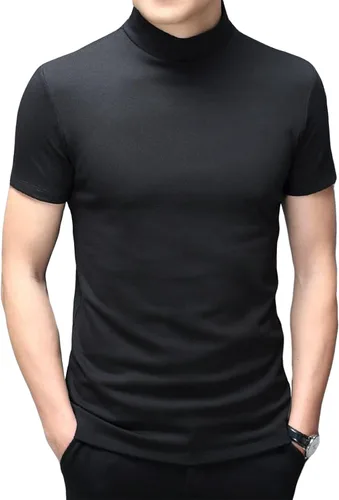 Vista 18 de Men's T Shirt Short Sleeve Basic Mock Turtleneck Tops Verde militar