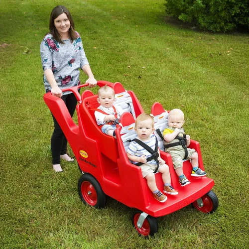 Vista 3 de Children's Factory Cochecito de 4 Pasajeros con Llantas "Fat Tire" que Nunca se Desinflan Bye-Bye Buggy, Cochecito Rojo para Múltiples Pasajeros