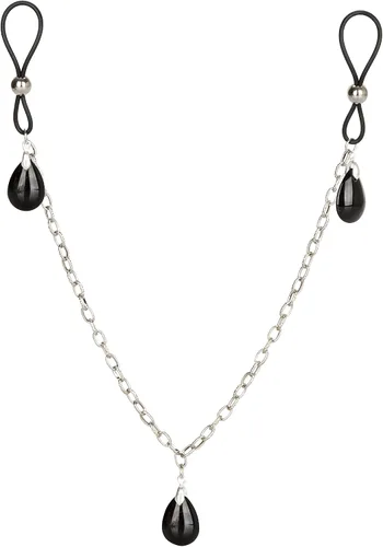 Vista 2 de CalExotics Novedades Nipple Play - Joyería de cadena sin perforación, ónix/negro