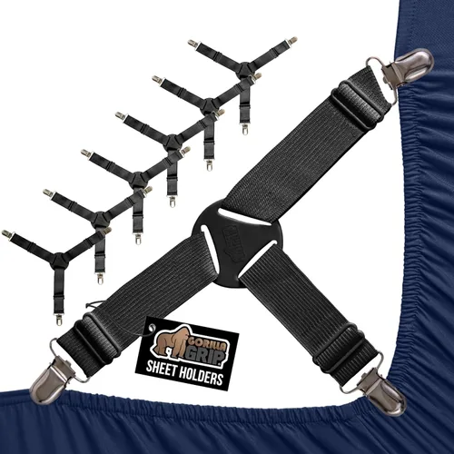 Vista 7 de GORILLA GRIP Sujetadores de Sábanas con Patente Pendiente, Sujetadores Elásticos Ajustables con Clips de Metal, Correas de Ropa de Cama Ajustada que