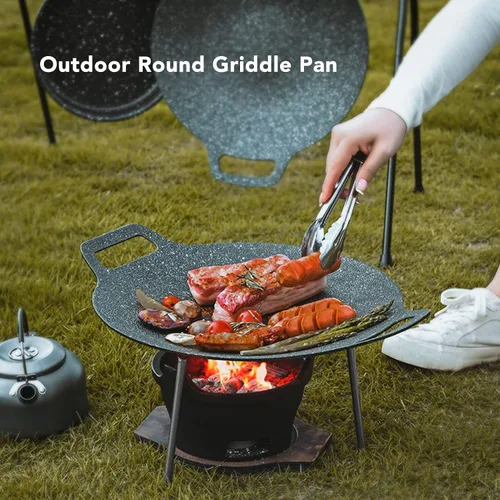 Vista 4 de Sartén coreana, sartén redonda antiadherente para barbacoa con asas dobles, conductividad térmica rápida, soporte estable, adecuada para estufa